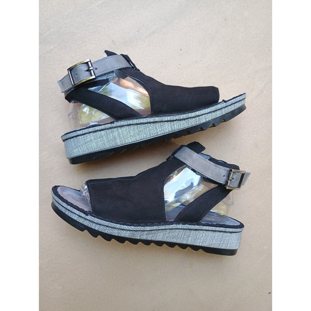 NAOT Verbena Black Leather Cutout Sandals Night Women's Size EUR 40 US 9